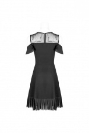  Mesh Stitching Chiffon Lotus Leaf Edge Strapless Dress Punk Rave OPQ-336LQF/BK -  