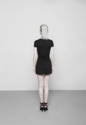  Dark Minimalist Slim Short Sleeve Age-cut Dresses Punk Rave OPQ-337LQF/BK -  