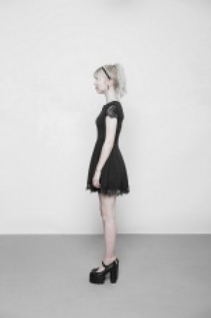  Goth Lace Stitching V-collar Dress -  5