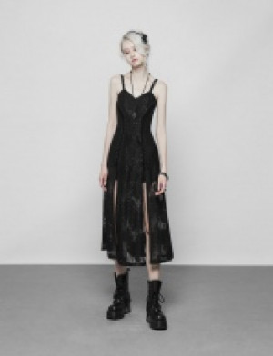  Dark Lace Strap Heavy Industry Corn Rope Slit Dress Punk Rave OPQ-379LQF/BK -  