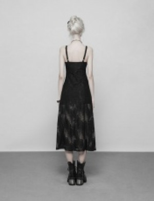  Dark Lace Strap Heavy Industry Corn Rope Slit Dress Punk Rave OPQ-379LQF/BK -  
