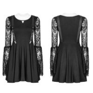  Lace Sleeves Hollow-out V Collar Fake Braces Dress Punk Rave OPQ-391LQF/BK -  