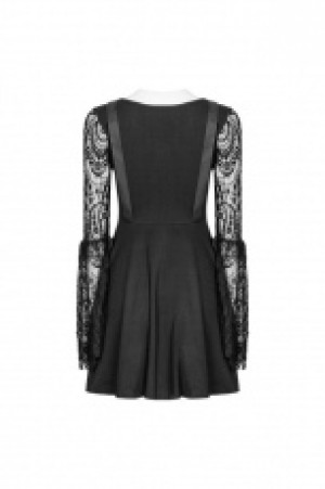  Lace Sleeves Hollow-out V Collar Fake Braces Dress Punk Rave OPQ-391LQF/BK -  