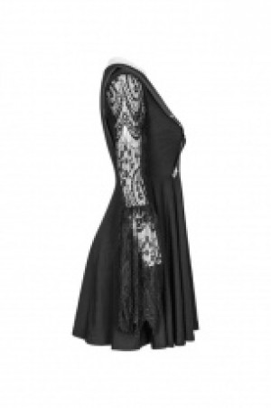  Lace Sleeves Hollow-out V Collar Fake Braces Dress Punk Rave OPQ-391LQF/BK -  