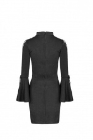  V Collar Roping Flare Sleeve Tight Hip Dress /   -  3
