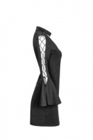 V Collar Roping Flare Sleeve Tight Hip Dress /   -  2
