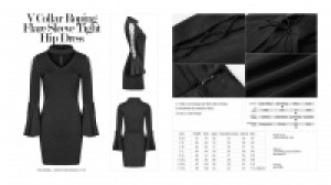  V Collar Roping Flare Sleeve Tight Hip Dress /   -  8