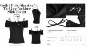  GOTH Off the Shoulder Tie Rope Necklace Slim T-shirt -  8