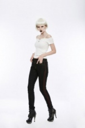 GOTH Off the Shoulder Tie Rope Necklace Slim T-shirt -  6