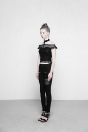  Off Shoulder Lace Tops Punk Rave OPT-221TDF/BK -  