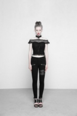  Off Shoulder Lace Tops Punk Rave OPT-221TDF/BK -  