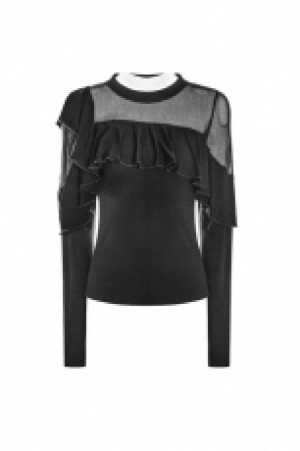  Dark Splicing Mesh Fabrice Thin Long Sleeve T-shirt Punk Rave OPT-223TCF/BK -  