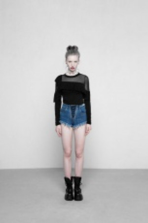  Dark Splicing Mesh Fabrice Thin Long Sleeve T-shirt Punk Rave OPT-223TCF/BK -  