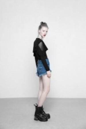  Dark Splicing Mesh Fabrice Thin Long Sleeve T-shirt Punk Rave OPT-223TCF/BK -  