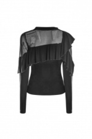  Dark Splicing Mesh Fabrice Thin Long Sleeve T-shirt Punk Rave OPT-223TCF/BK -  
