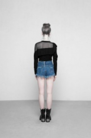 Dark Splicing Mesh Fabrice Thin Long Sleeve T-shirt Punk Rave OPT-223TCF/BK -  