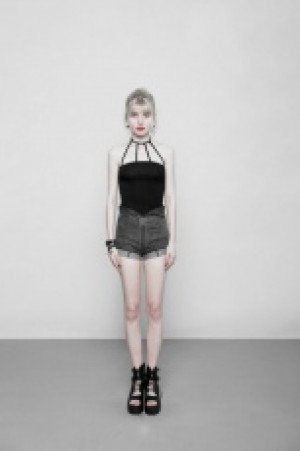  Punk Minimalist Sexy Strap Bottom Vest Punk Rave OPT-224TDF/BK -  