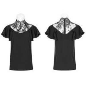  Gothic lace temperament Short Sleeve T-shirt Punk Rave OPT-254TDF/BK -  