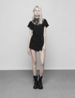  Gothic lace temperament Short Sleeve T-shirt Punk Rave OPT-254TDF/BK -  