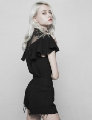  Gothic lace temperament Short Sleeve T-shirt Punk Rave OPT-254TDF/BK -  