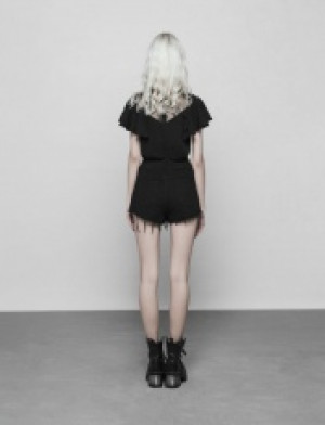  Gothic lace temperament Short Sleeve T-shirt Punk Rave OPT-254TDF/BK -  
