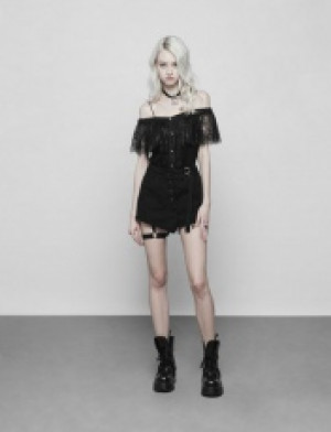  Two Wear Off Shoulder Strap Lace Shirt Punk Rave OPT-255DDF/BK -  