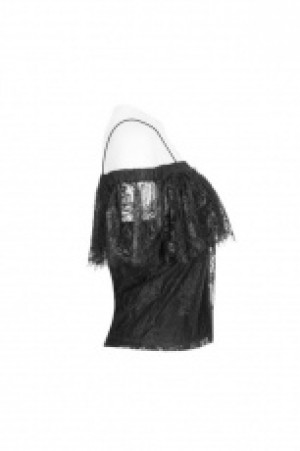  Two Wear Off Shoulder Strap Lace Shirt Punk Rave OPT-255DDF/BK -  