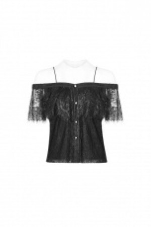  Two Wear Off Shoulder Strap Lace Shirt Punk Rave OPT-255DDF/BK -  