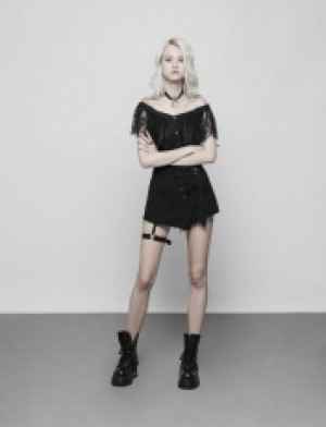  Two Wear Off Shoulder Strap Lace Shirt Punk Rave OPT-255DDF/BK -  