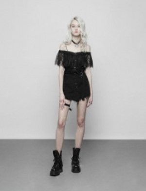  Two Wear Off Shoulder Strap Lace Shirt Punk Rave OPT-255DDF/BK -  