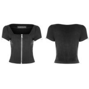  Square Collar Short Sleeve Knit Cardigan T-shirt Punk Rave OPY-317ZDF/BK -  
