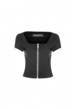  Square Collar Short Sleeve Knit Cardigan T-shirt Punk Rave OPY-317ZDF/BK -  