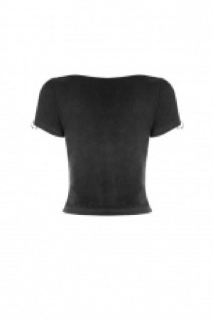 Square Collar Short Sleeve Knit Cardigan T-shirt Punk Rave OPY-317ZDF/BK -  