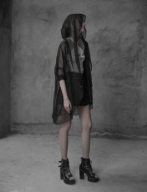  Minimalist Chiffon Coat With Big wizard hat Punk Rave OPY-319XCF/BK -  