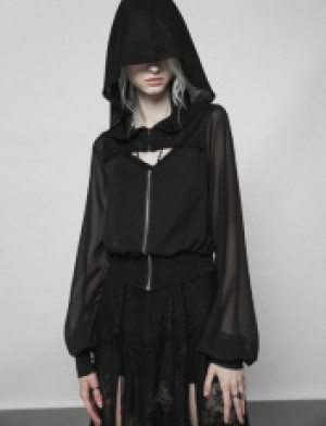  Dark chiffon Short Coat with Cap Punk Rave OPY-320XDF/BK -  