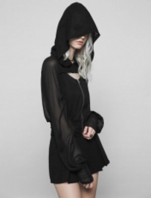  Dark chiffon Short Coat with Cap Punk Rave OPY-320XDF/BK -  