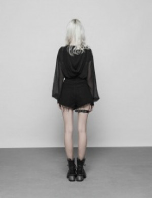  Dark chiffon Short Coat with Cap Punk Rave OPY-320XDF/BK -  
