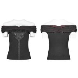  Gothic Off-shoulder Short T-shirt Punk Rave OT-545TDF/BK-RD -  