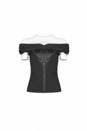  Gothic Off-shoulder Short T-shirt Punk Rave OT-545TDF/BK-RD -  