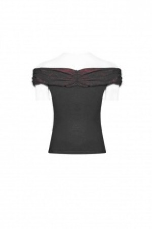  Gothic Off-shoulder Short T-shirt Punk Rave OT-545TDF/BK-RD -  