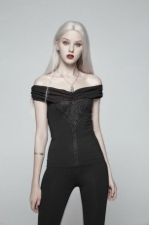  Gothic Off-shoulder Short T-shirt Punk Rave OT-545TDF/BK-RD -  