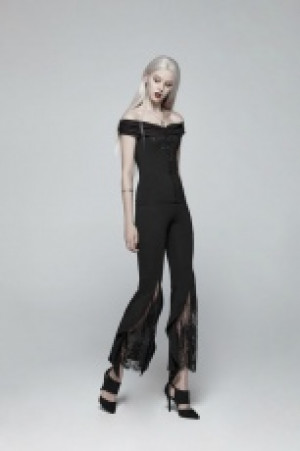  Gothic Off-shoulder Short T-shirt Punk Rave OT-545TDF/BK-RD -  