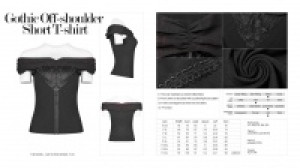  Gothic Off-shoulder Short T-shirt Punk Rave OT-545TDF/BK-RD -  