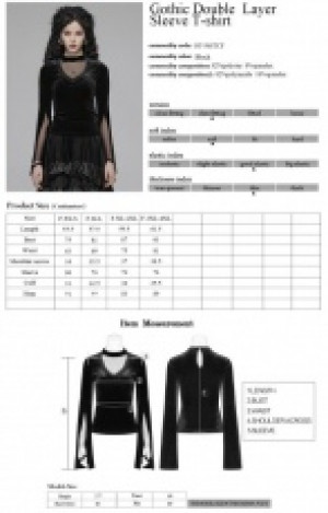  Gothic Double Layer Sleeve T-shirt Punk Rave OT-568TCF/BK -  