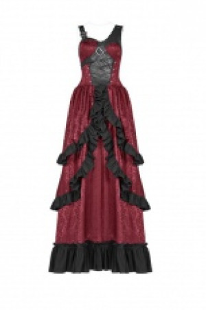  Steampunk Long Dress Punk Rave WQ-408LQF/BK-RD -  