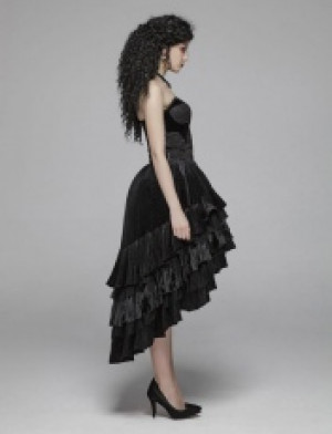  Gothic Dark Grain Velvet Half Skirt Punk Rave WQ-413BQF/BK -  