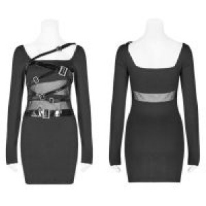  Punk PU Leather Loop Slimming Dress Punk Rave WQ-425LQF/BK -  