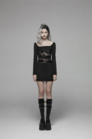  Punk PU Leather Loop Slimming Dress Punk Rave WQ-425LQF/BK -  
