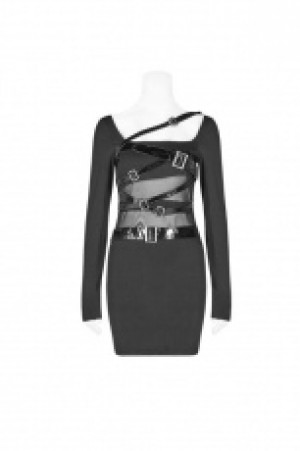  Punk PU Leather Loop Slimming Dress Punk Rave WQ-425LQF/BK -  