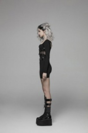  Punk PU Leather Loop Slimming Dress Punk Rave WQ-425LQF/BK -  